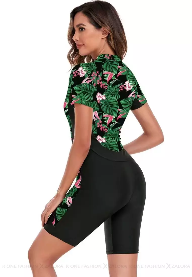 Surf Print Short Sleeve One Piece Swimsuit