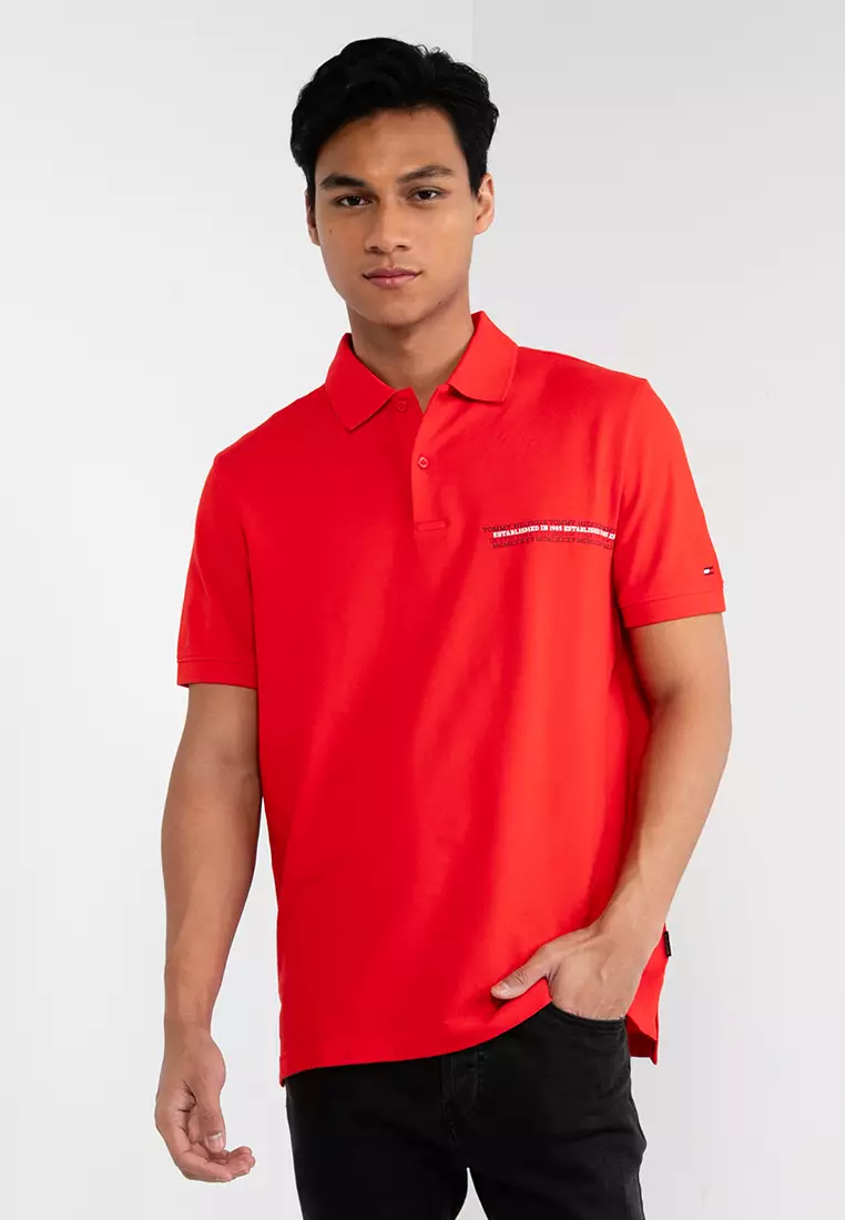 Red button top up polo shirt