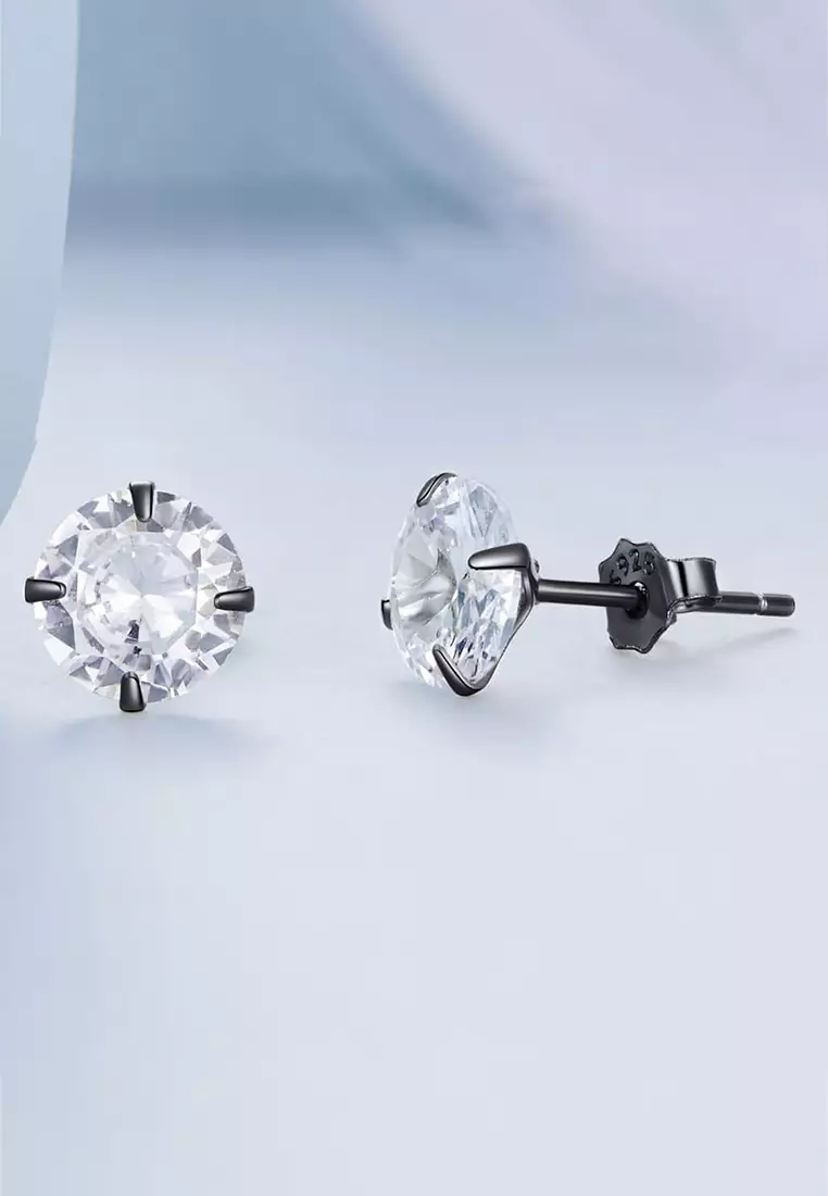 Solid Silver Mary Anne Crystal Stud Earrings In Black Gold