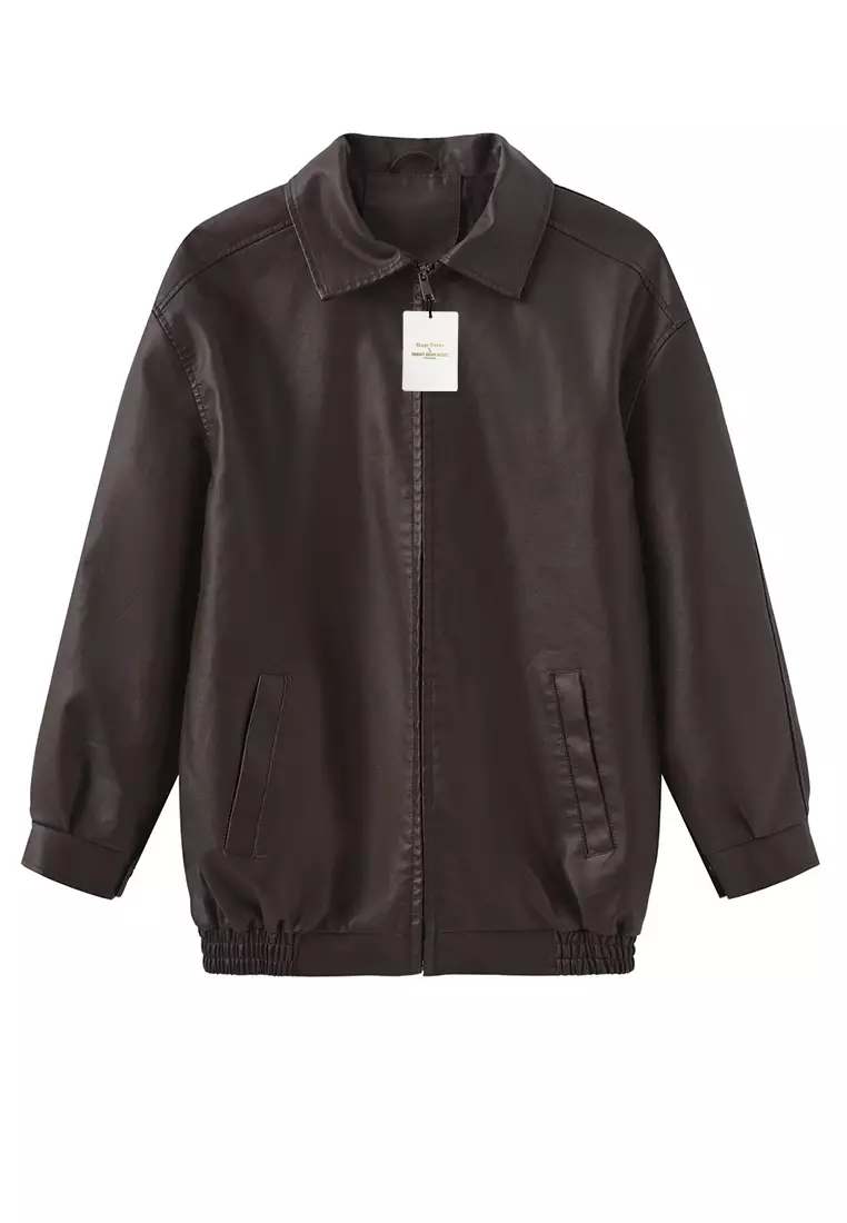 Oversized Faux Leather Jacket AD-N24S06