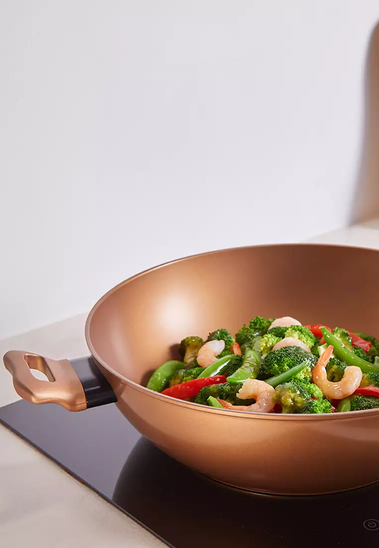 Buy Visions Visions 36CM Metal Cookware Induction Wok Pan with 2 Handles with Glass Lid Online