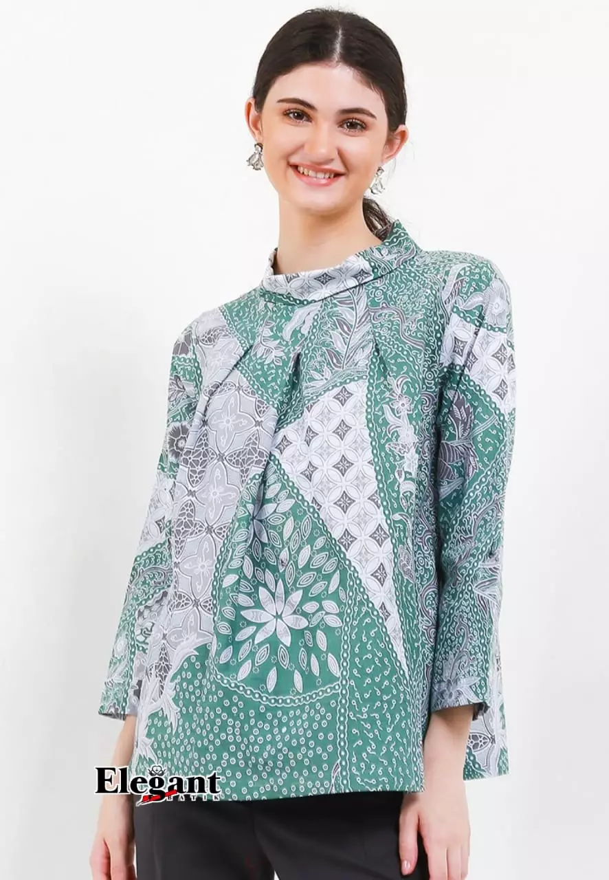 Blouse Batik Dahlia Ijo Premium Slimfit Elegant
