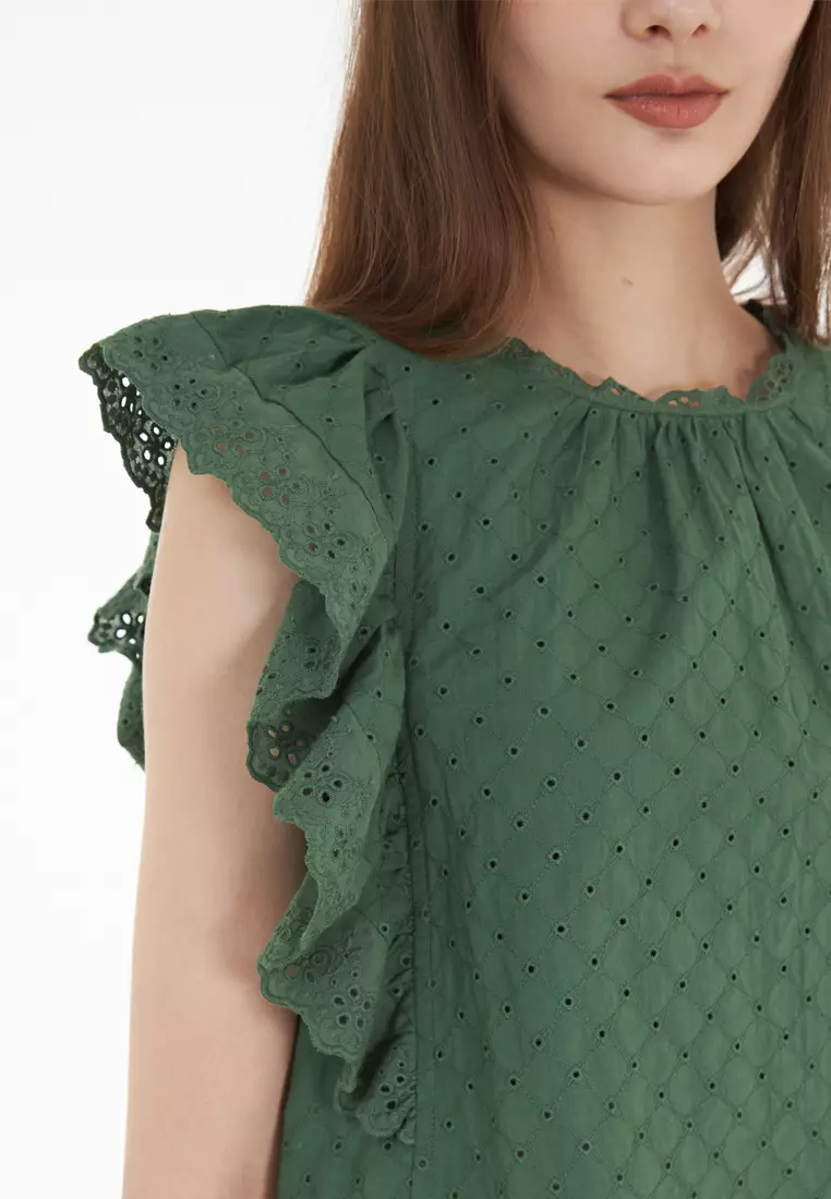 Buy East India Company East India Company Brandy Eyelet Embroidery Peplum Sleeve Blouse
