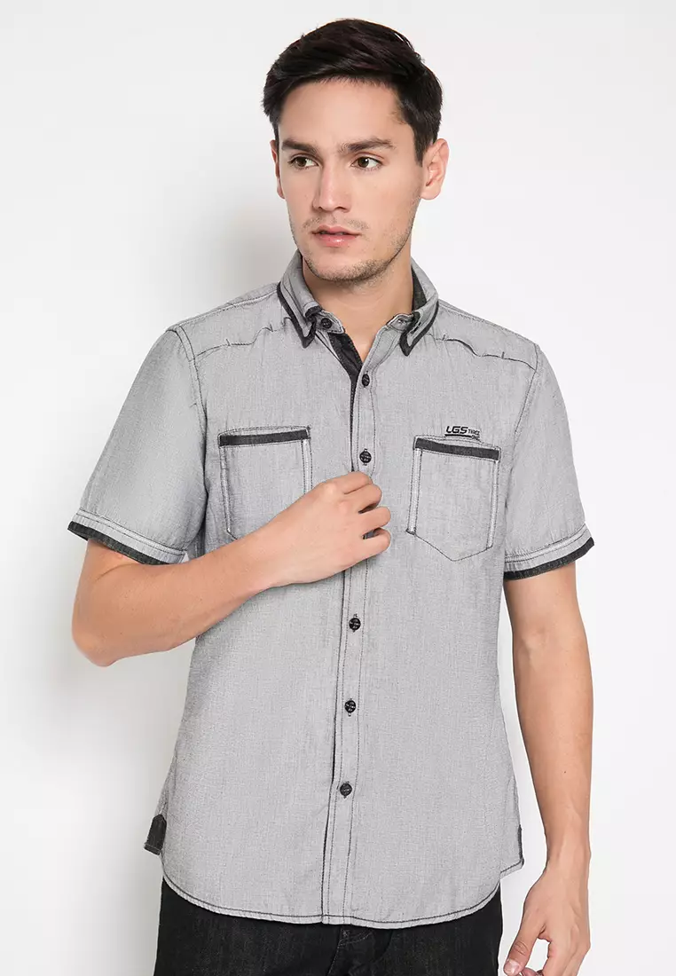 Jual LGS LGS Kemeja Casual Pria Lengan Pendek Warna Abu-Abu