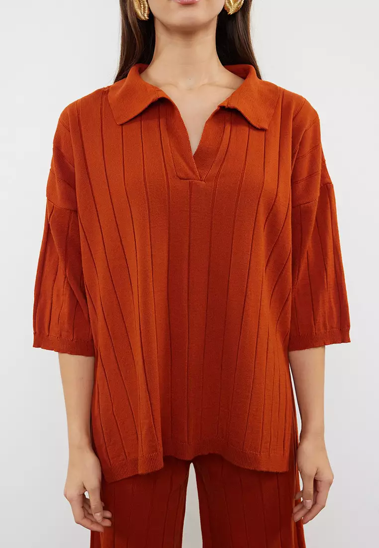 Tile Wide Pattern Basic Ribbed Knitwear Bottom-Top Set Twoss23Au00029