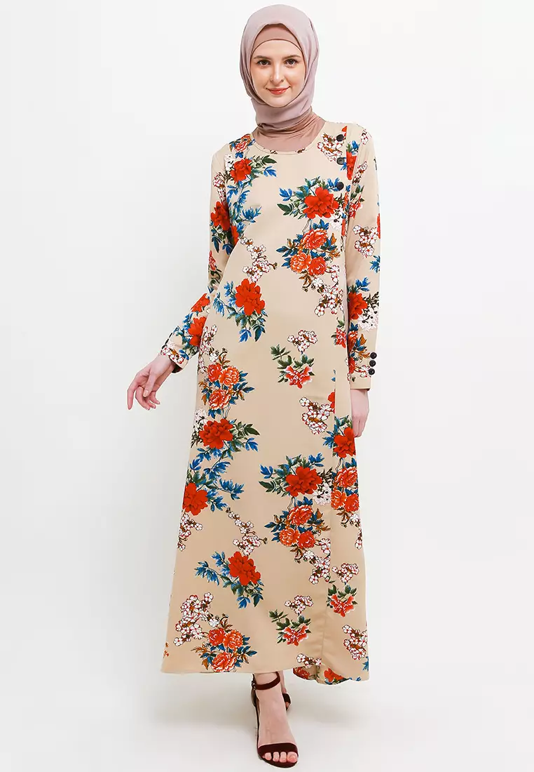 Jina Maxi Dress In Beige Floral Print