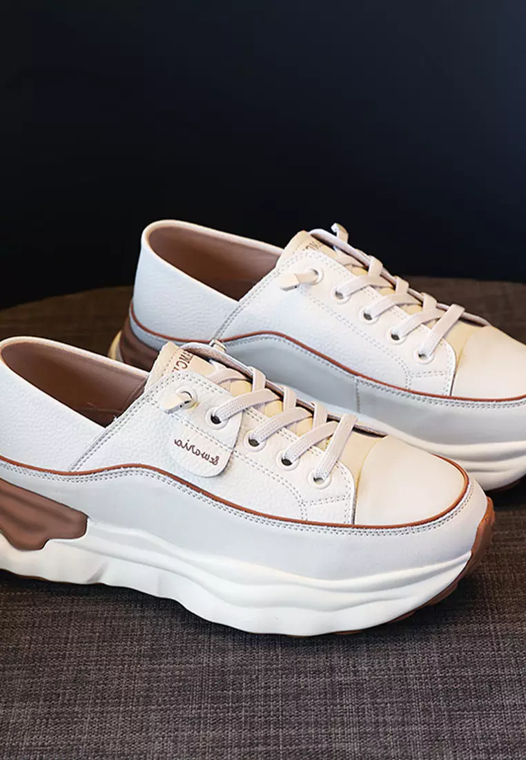 Genuine Leather Thick-sole White Sneakers RX-T3189