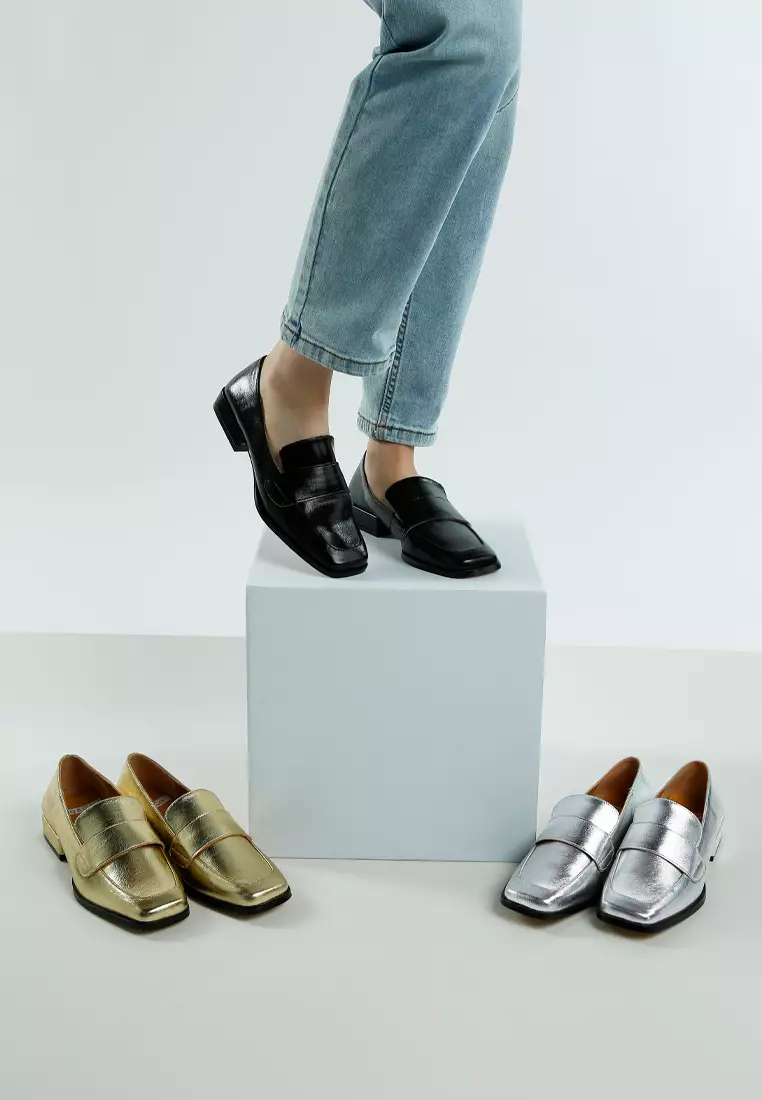 Metallic Penny Loafers in Silver