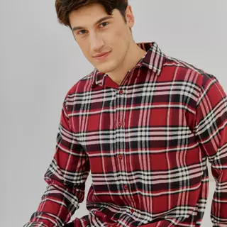 PAULMAY Kemeja Flanel Pria Lengan Panjang Merah 6713