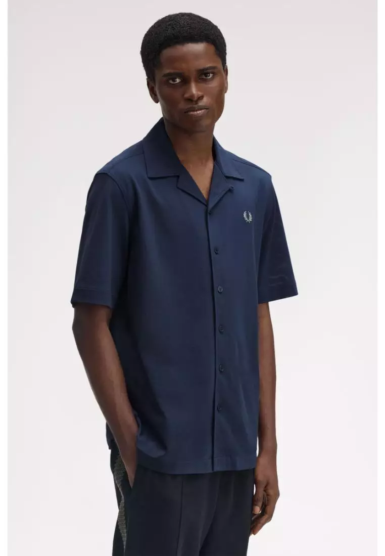 Fred Perry M1745 Compress Mesh Revere Collar Shirt (Dark Airforce)