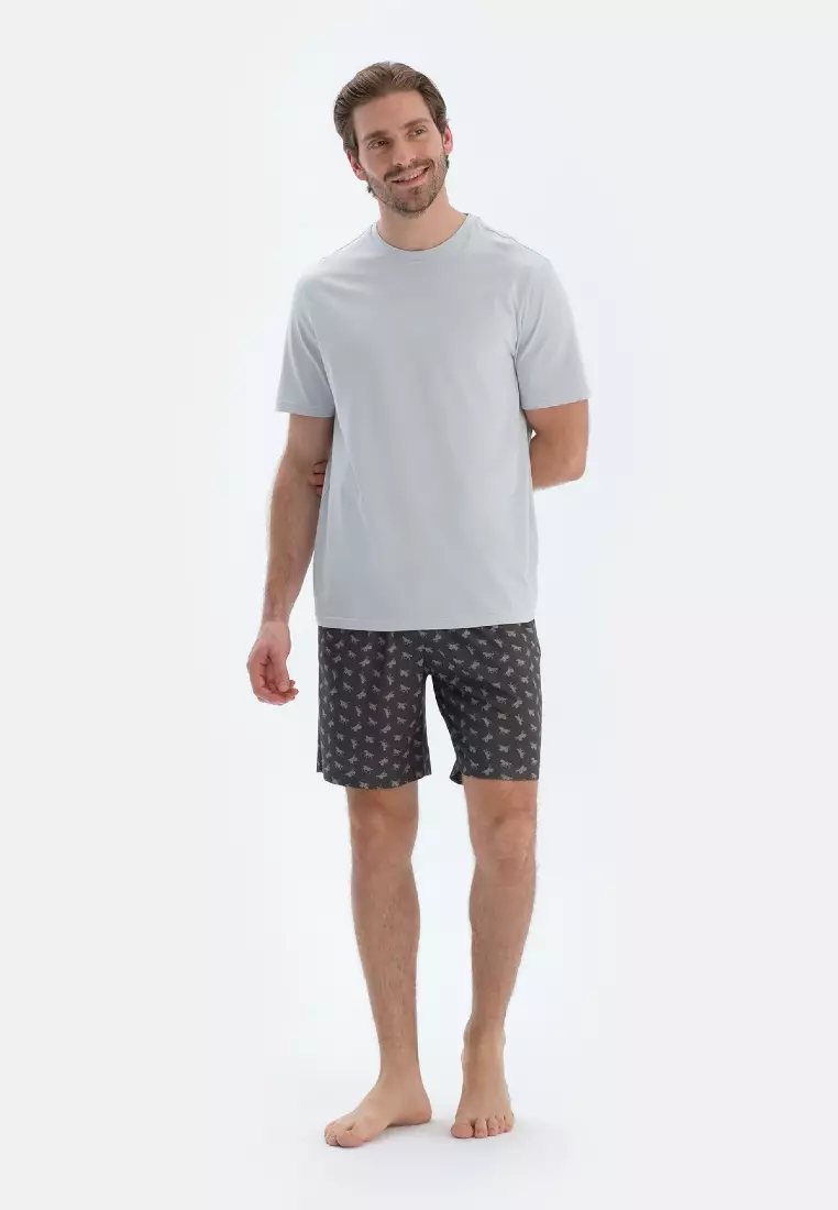 Light Grey T-Shirt, Crew Neck, Regular, Short Sleeve Sleepwear for Men