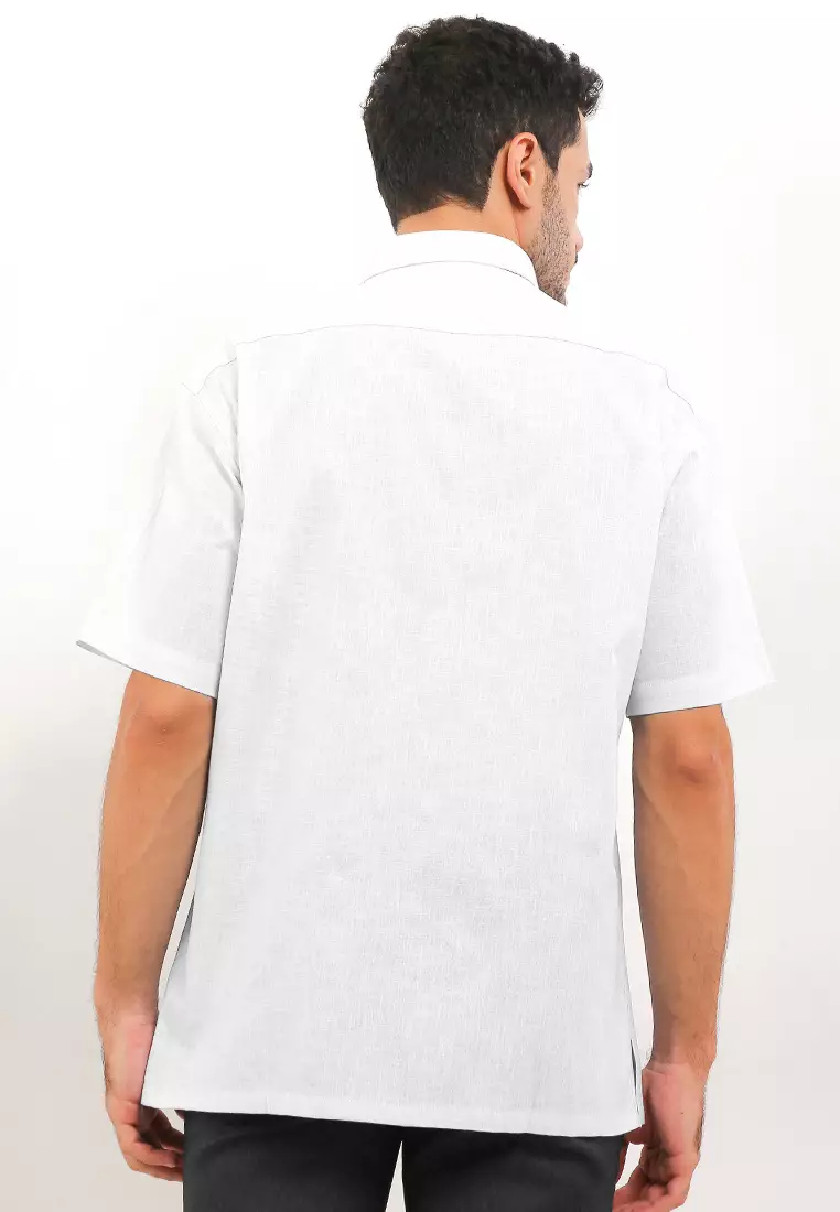 Crocodile LINE White 11 - Men Shirt Kemeja Lengan Pendek - Relax Fit