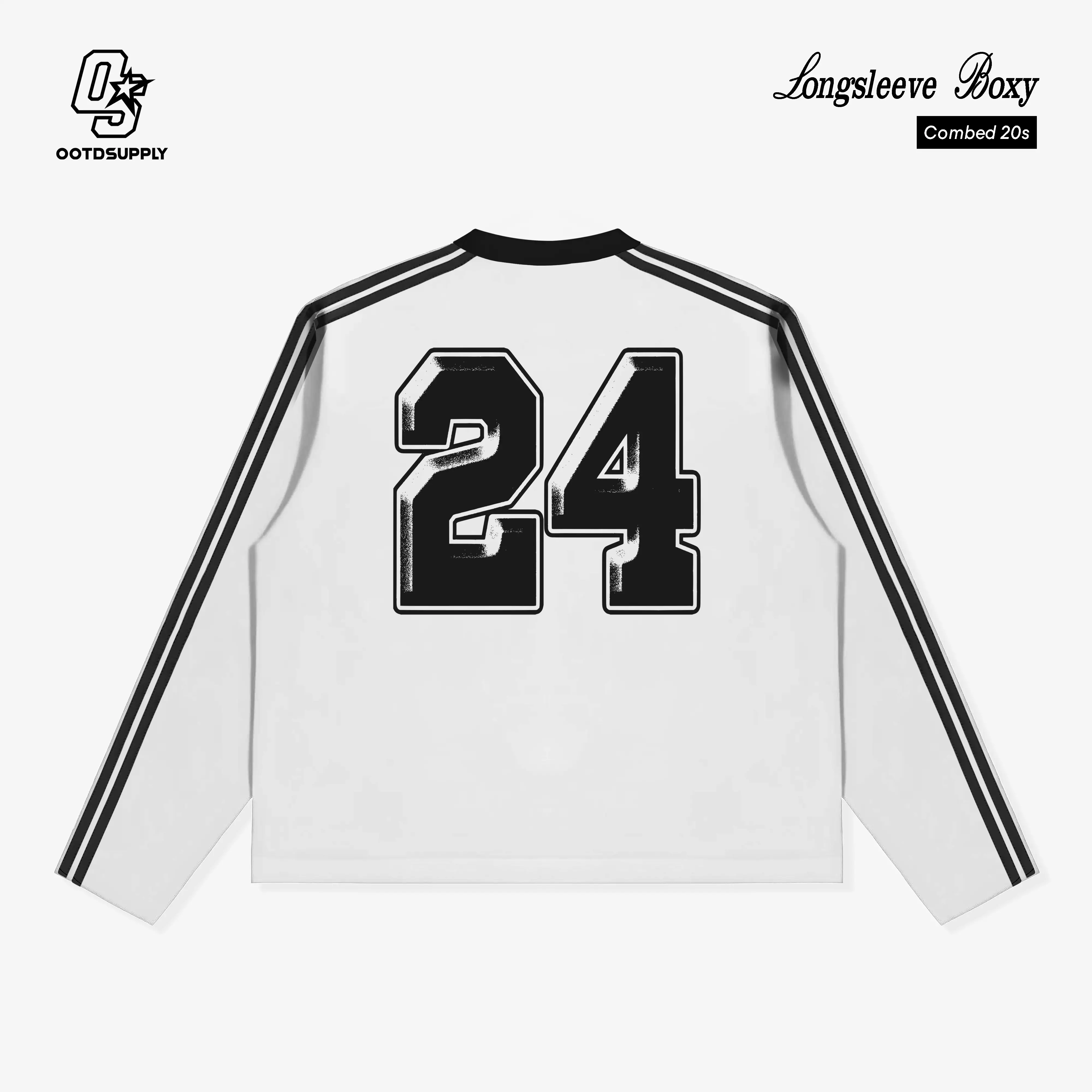 OOTDSUPPLY Longsleeve Boxy Double Stripe Classic 24 White & Dark Brown l Oversize T-Shirt Lengan Panjang l Kaos Kerah I Kaos Stripe | LSBX001
