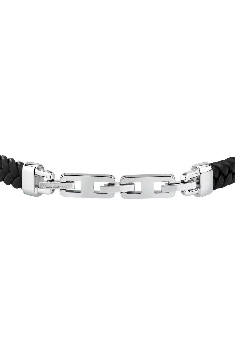Maserati Leather Bracelet ,Men's Jewels ,Stainless Steel,19+3.5cm，BLACK Leather，JM525AVE36（Adjustable）