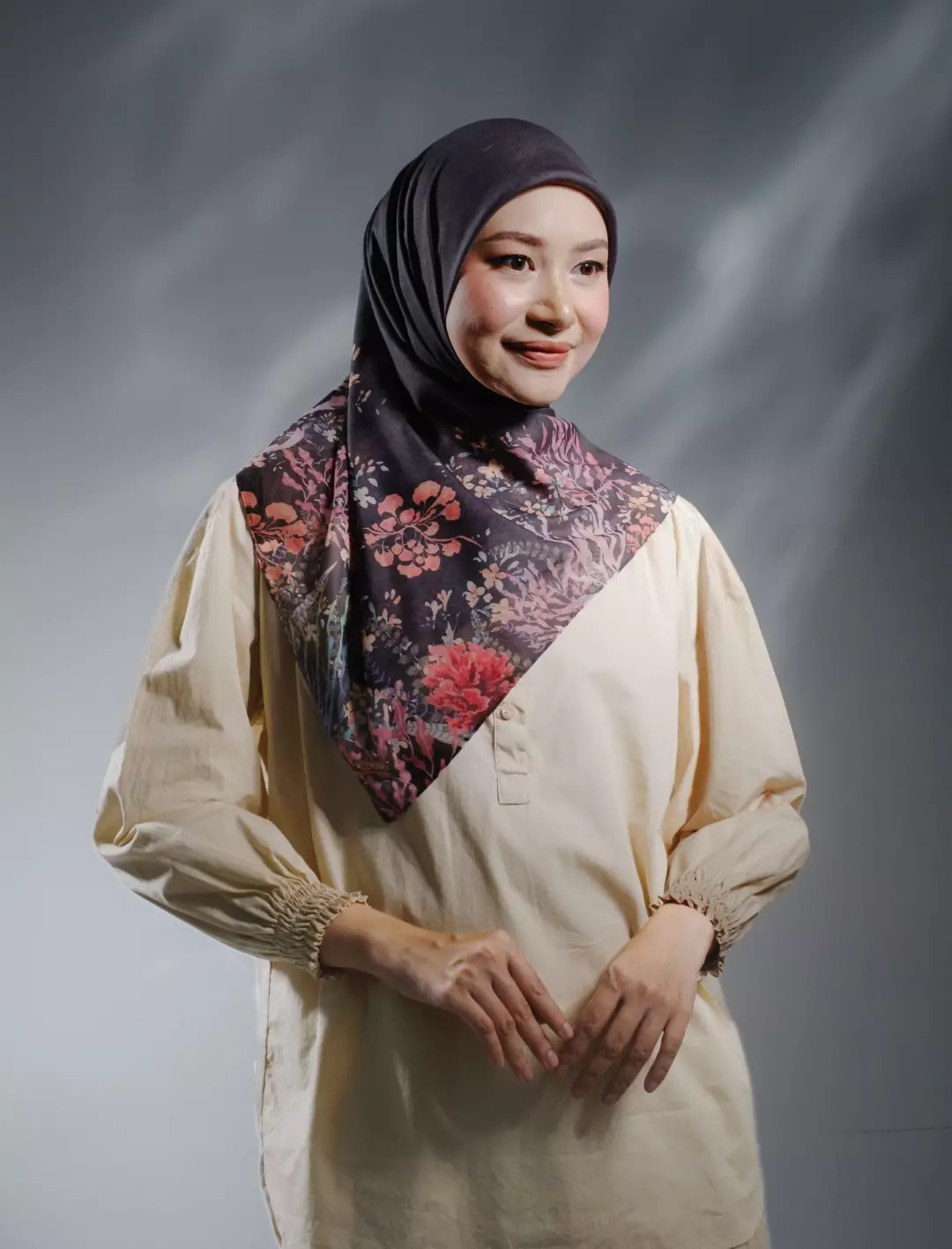 MARINA Scarf Black - Kerudung Hijab Segiempat Motif With BOX - Bahan Voal Premium - Ukuran 115x115