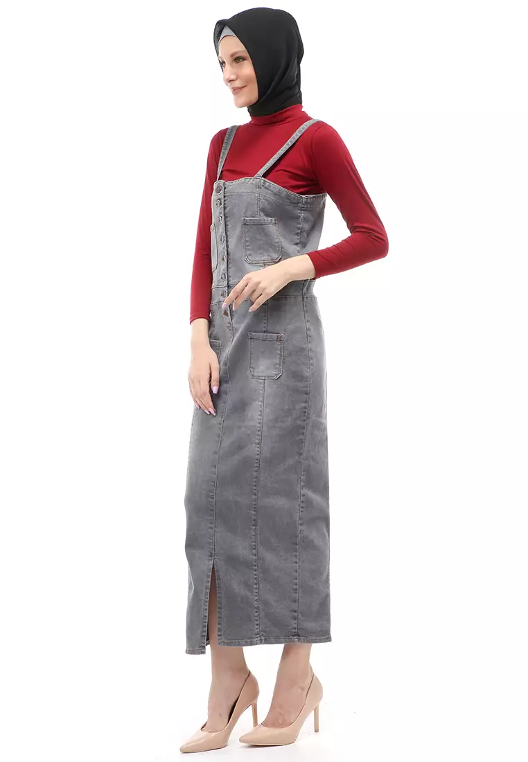 Ellida Overall Wanita Jeans Rok Kodok Regular Fit - Grey