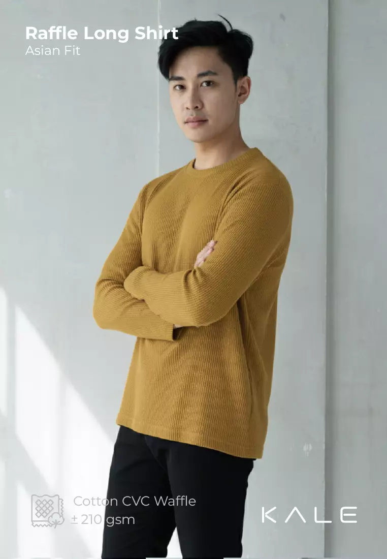 Kale Raffle Mustard / Kaos Polos Tekstur Lengan Panjang Pria