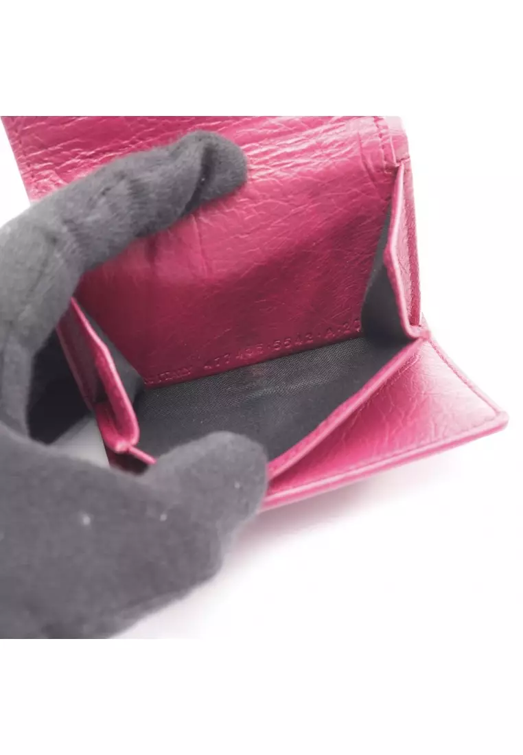 Pre-Loved BALENCIAGA classic mini wallet trifold wallet leather Pink purple