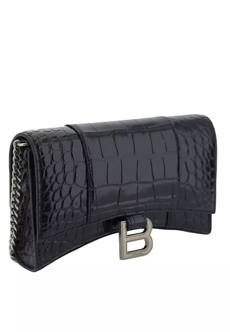 BALENCIAGA Hourglass Mini Chain Wallet in Black 2025 | Buy