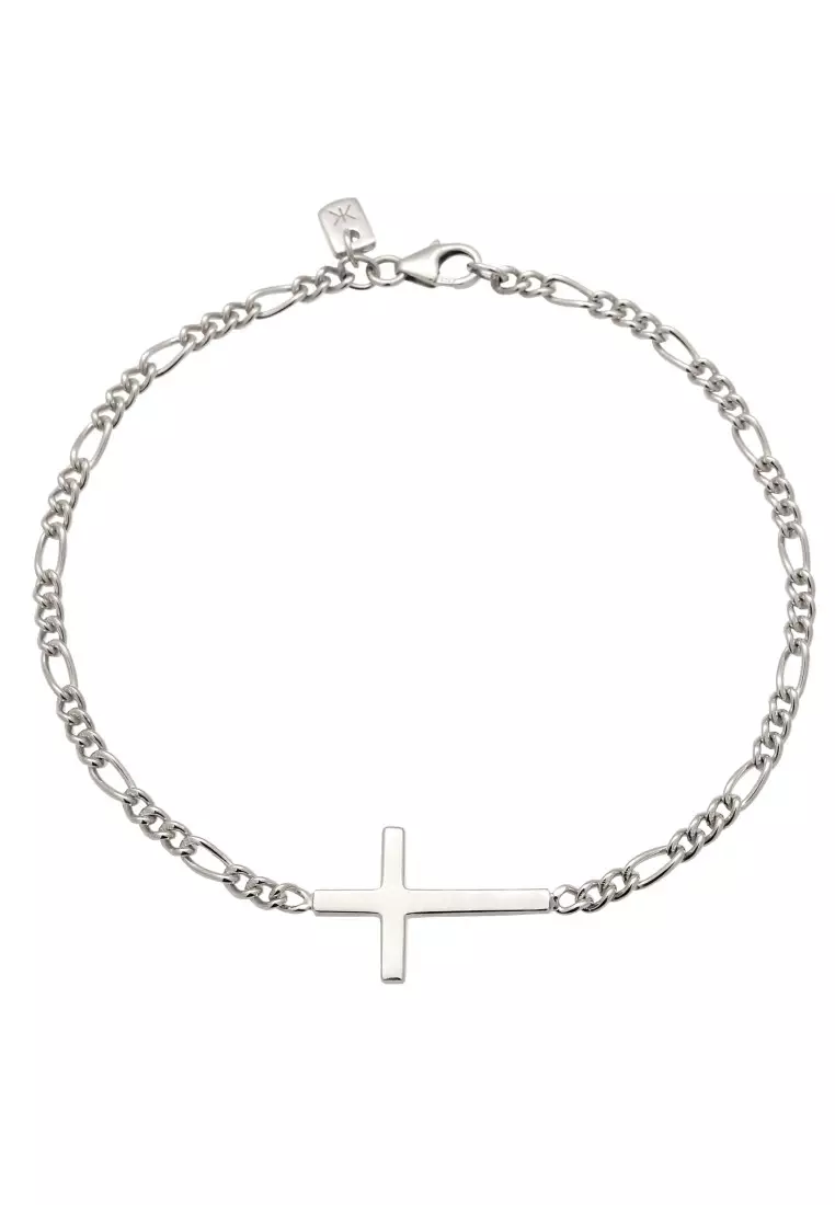 EXCLUSIVE Gelang Perhiasan Perak 925 Pria Cross Figaro Chain