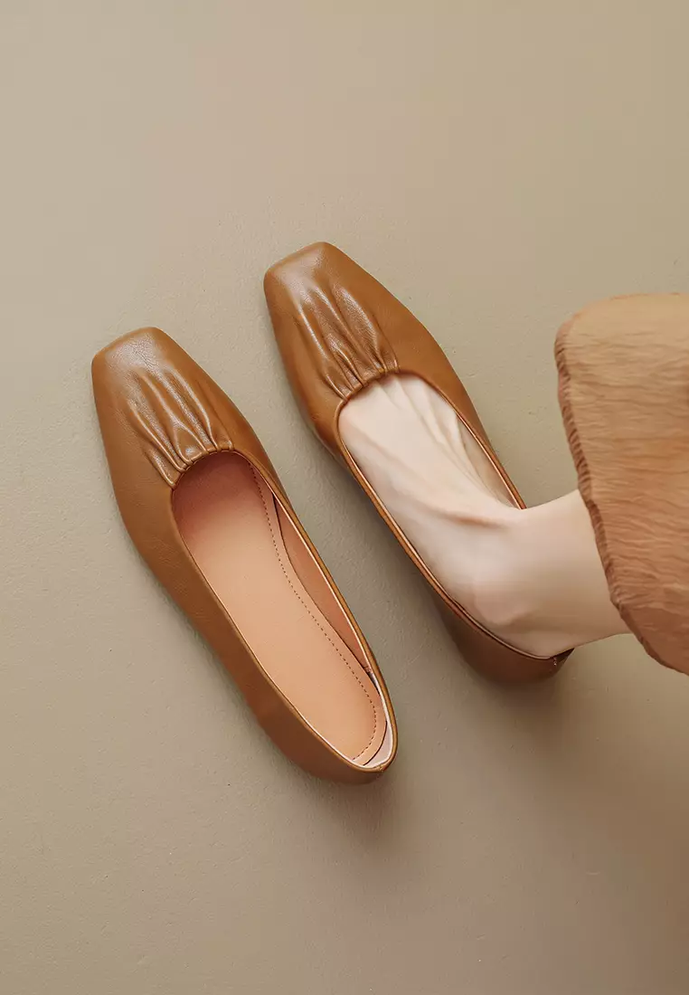 Square Toe Microfiber Leather Flat Shoes WW888-1