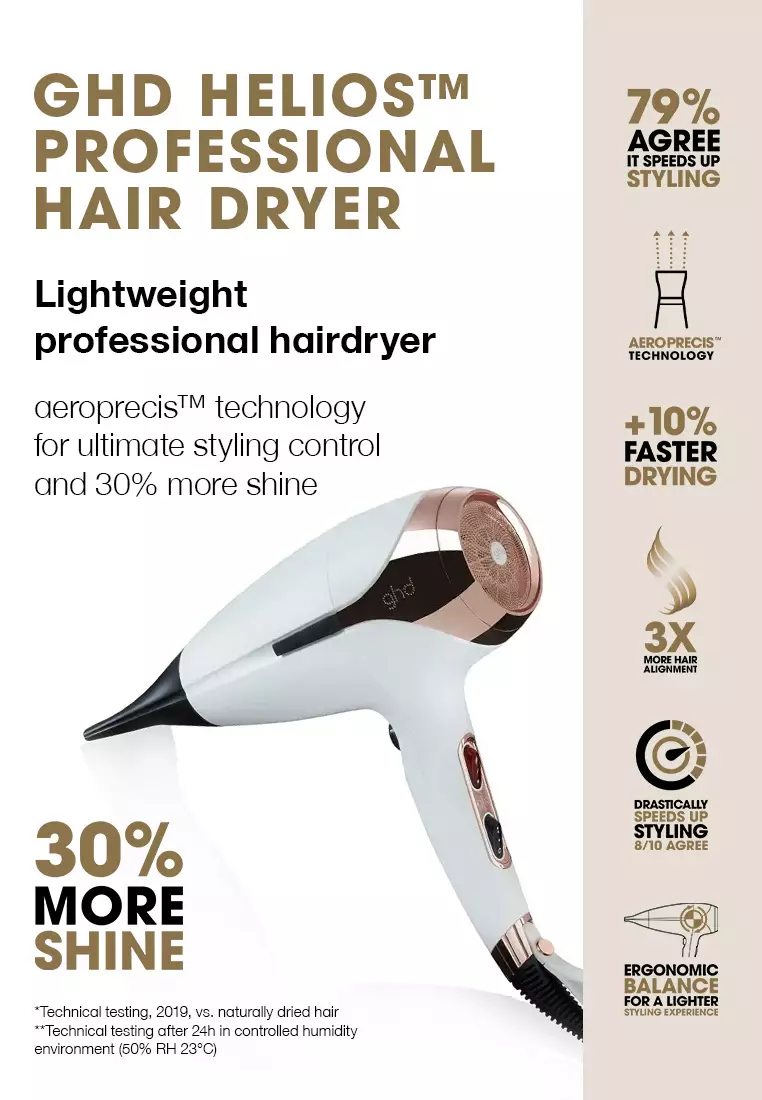 Helios Professional Hair Dryer in White - With aeroprecis™ technology for ultimate styling control and 30% more shine*