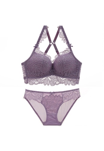 W.Excellence purple Premium Purple Lace Lingerie Set (Bra and Underwear) 35B21US56C9799GS_1
