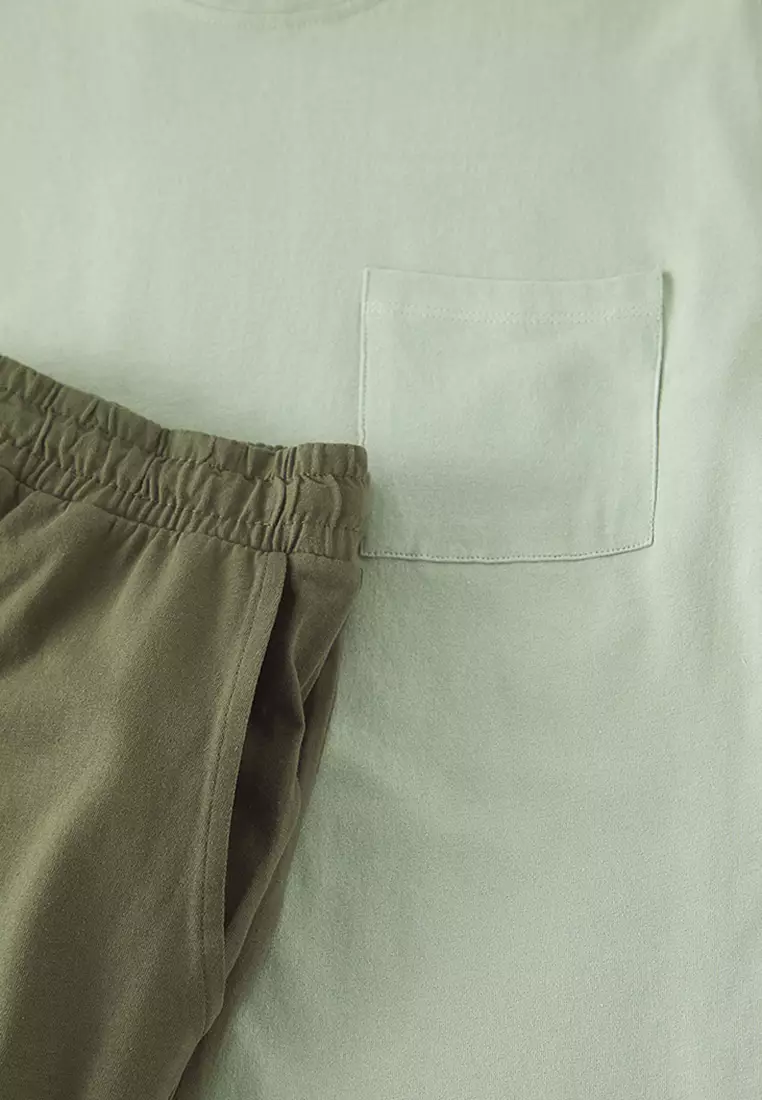 Mint -Khaki Regular Fit 100% Cotton Knitted Shorts Pajama Set TMNSS25PT00033
