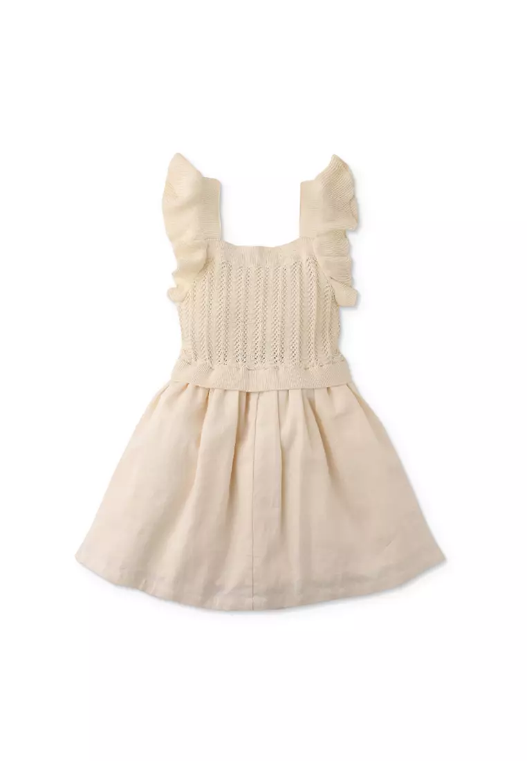 Girls Pointelle Knit Dress with Ruffle Sleeves