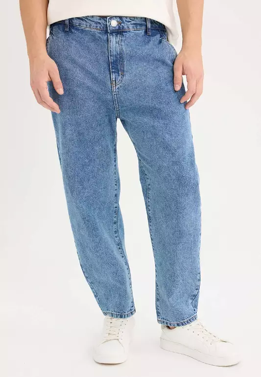 Relaxed Slouchy Fit Straight Leg Jeans Washed Pants