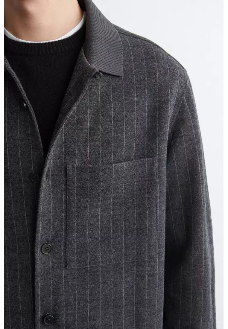 RELAXED PINSTRIPED WOOL-BLEND JERSEY SHIRT