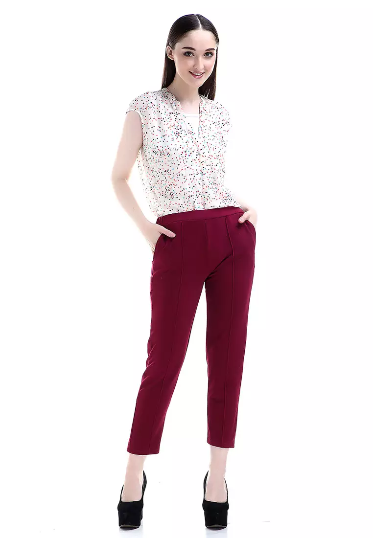 Opium Celana Panjang Wanita Rubbery Waist Long Pants Woman - Magenta