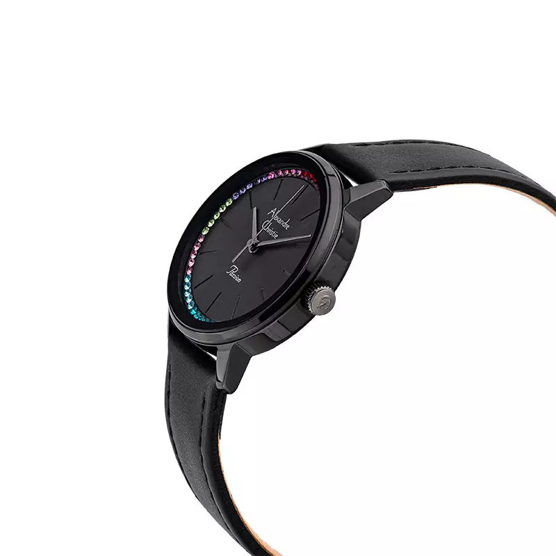 Jam Tangan Wanita Alexandre Christie Passion AC 2A06 LH LEPBA Black Dial Black Leather Strap