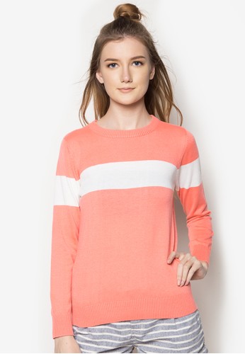 Color-blocked Knitted Pullover (Salmon)