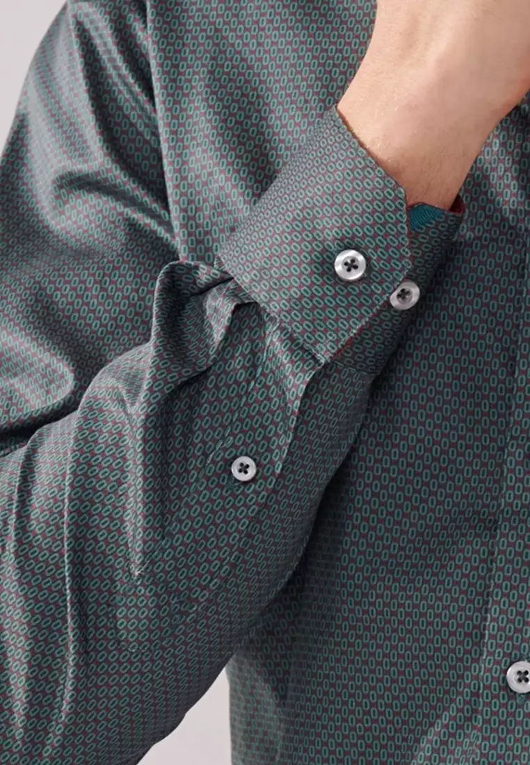 綠紅幾何印花標準版襯衫