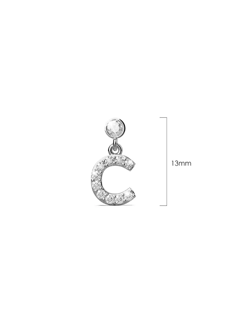 Solid 925 Sterling Silver Initial Crystal Personalised Alphabet Letter Earrings - C - Default