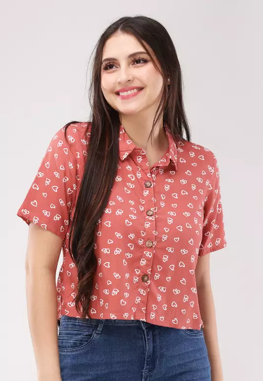 Woven Printed Rayon Short Sleeves Blouse