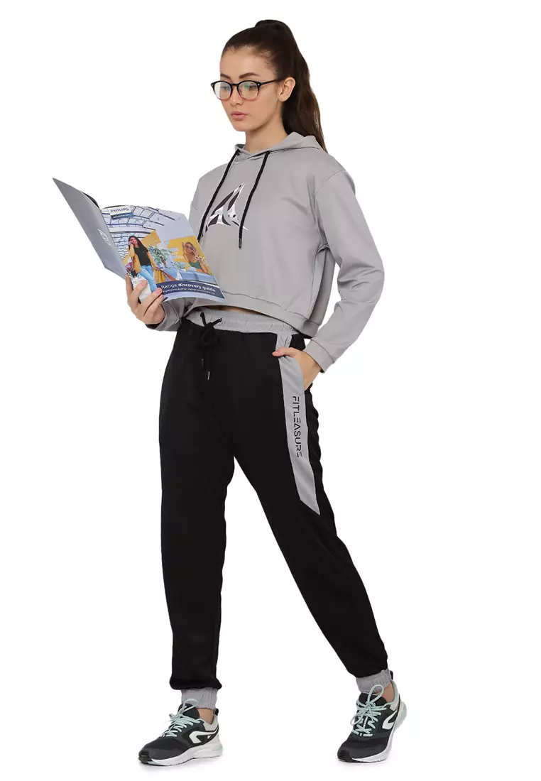 Baju Olahraga/Pelatihan Wanita Crop Grey Hoodie