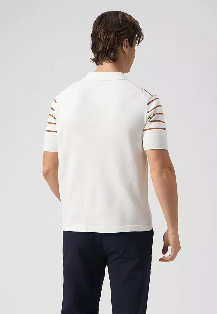 Striped Zip Up Polo Shirt