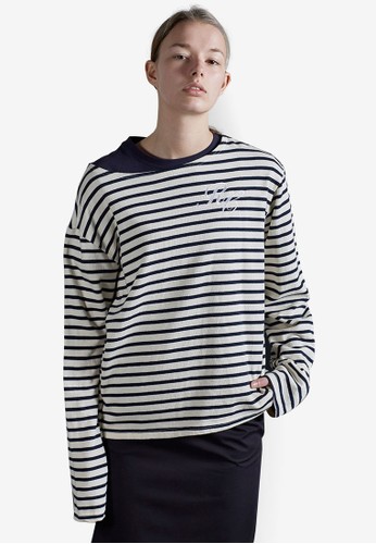 條紋長袖T-shirt、 服飾、 印花時代recto條紋長袖上衣最新折價