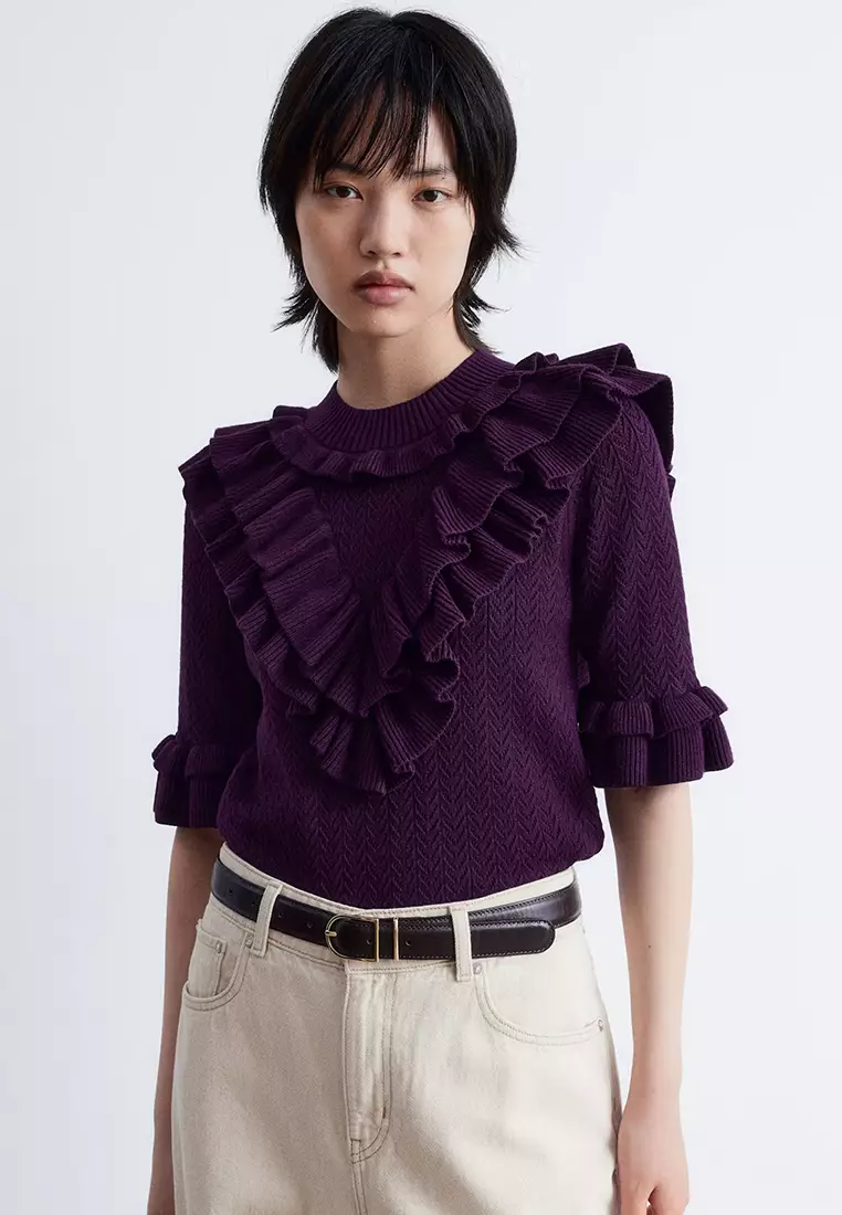 Pointelle-Knit Ruffle Top