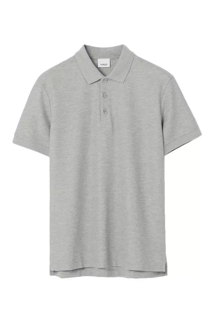 Burberry Embroidered Oak Leaf Crest Piqu Polo Tee in Grey