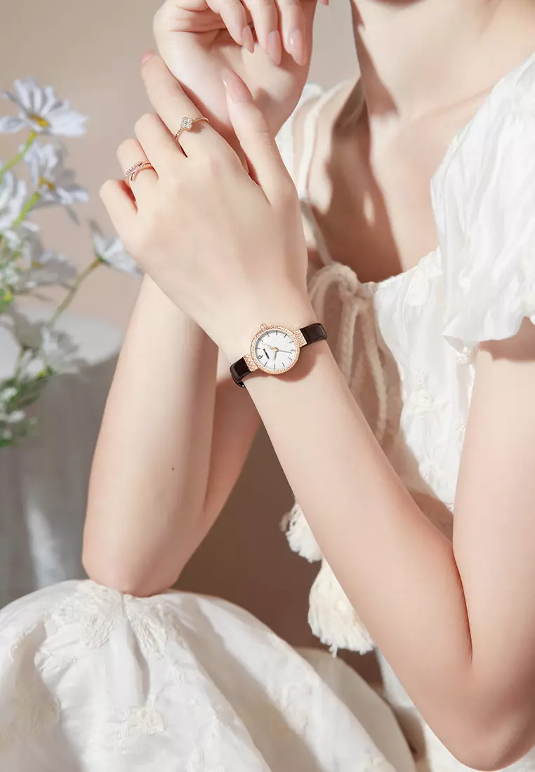 Jam Tangan Wanita Korea Original Anti Air Kuarsa Tali Kulit Jam Wanita Kecil Jam Tangan Cewek rosewhite