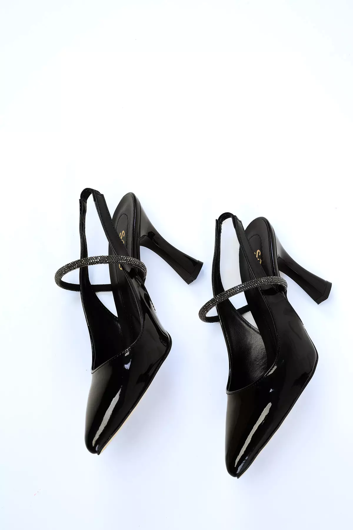 Black Patent Leather Women'S Classic Heeled Shoes 16965