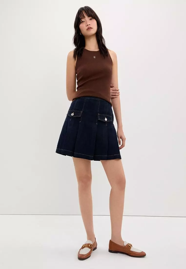Pleated Denim Skirt