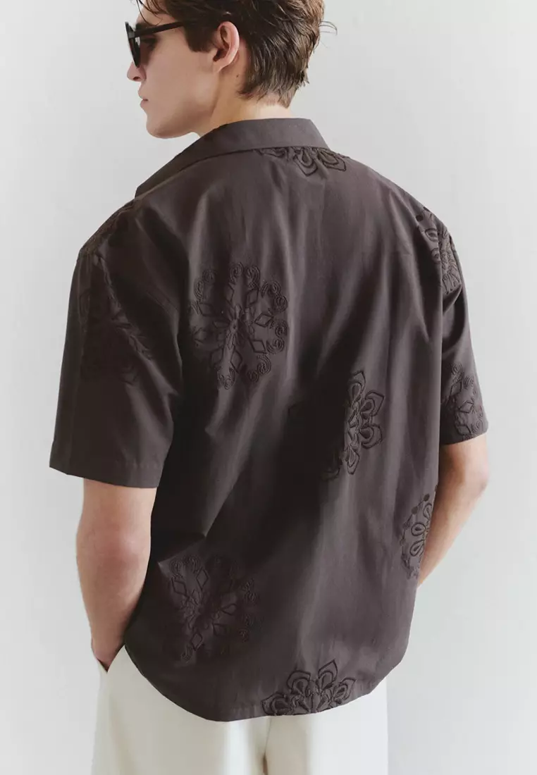 Limited Edition Brown Boxy Fit Embroidered Shirt TMNSS25GO00039