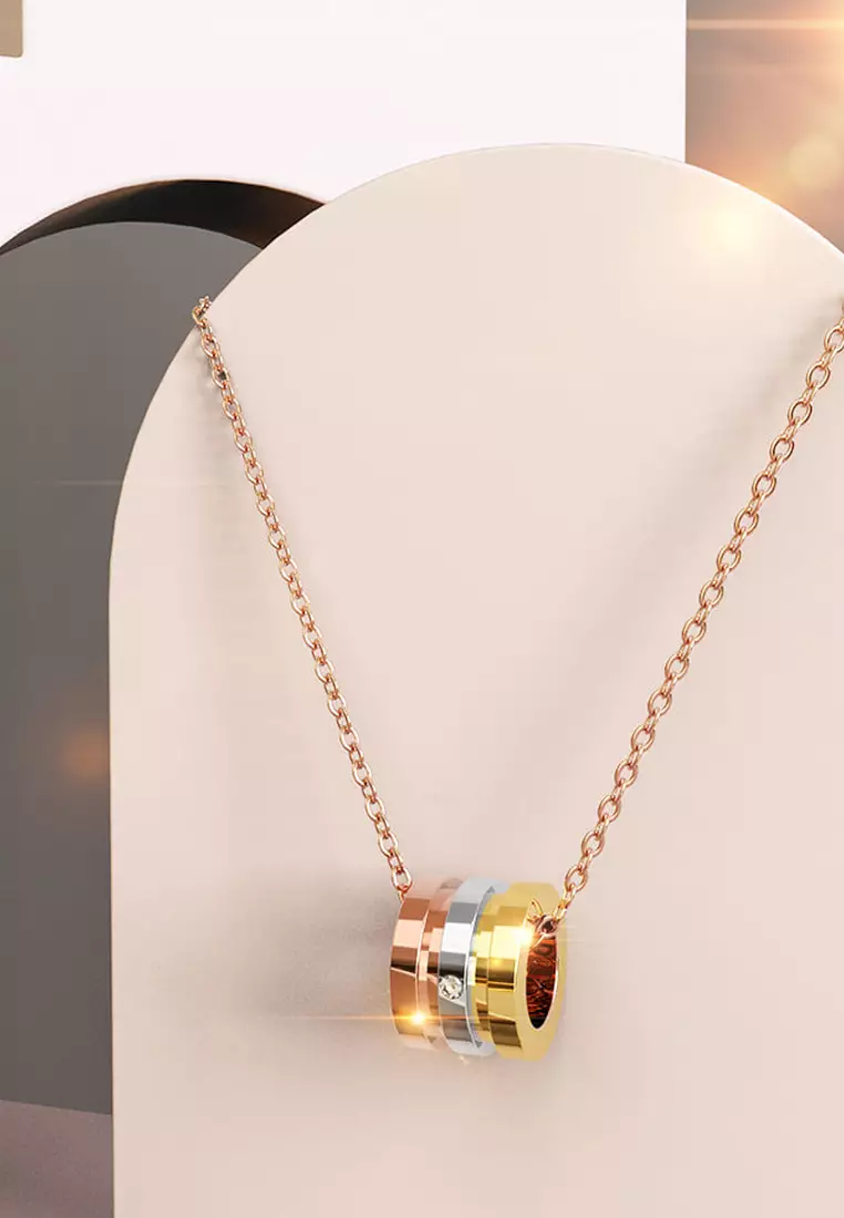 Barrel Slider Pendant Necklace in Tri-Tone Gold Plated Titanium with Genuine 0.005ct Diamond