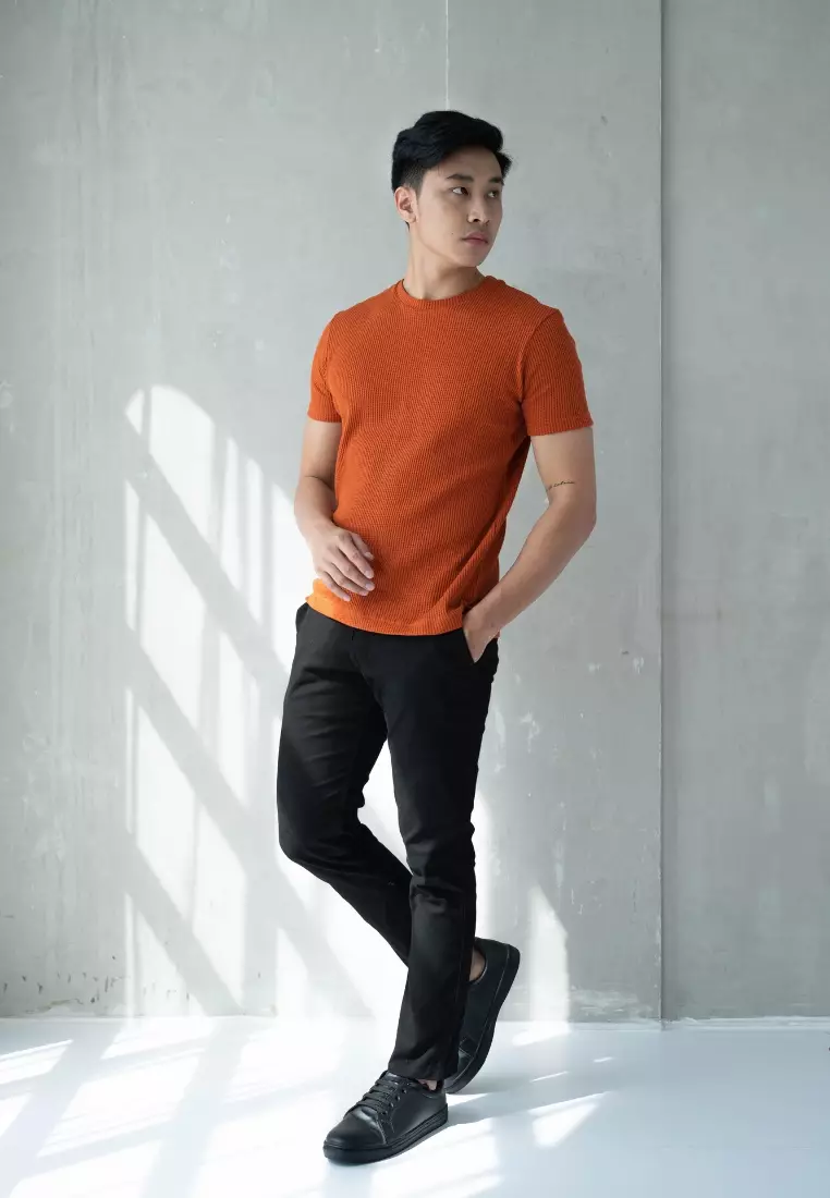 Kale Waffle Dark Terracotta / Kaos Polos Tekstur Lengan Pendek Pria / Unisex