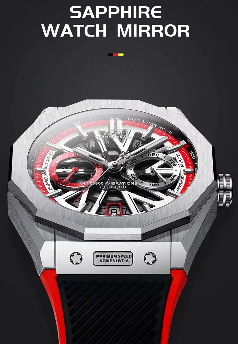 Automatic Unisex Stainless Steel Watch, Rubber Strap