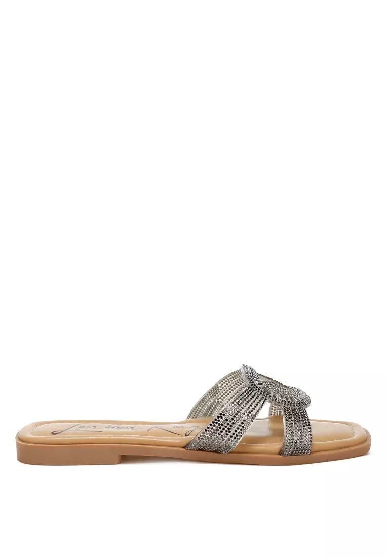 Discount on London Rag  shoes - SKU: Rhinestones Embellished Flat Sandals In Black